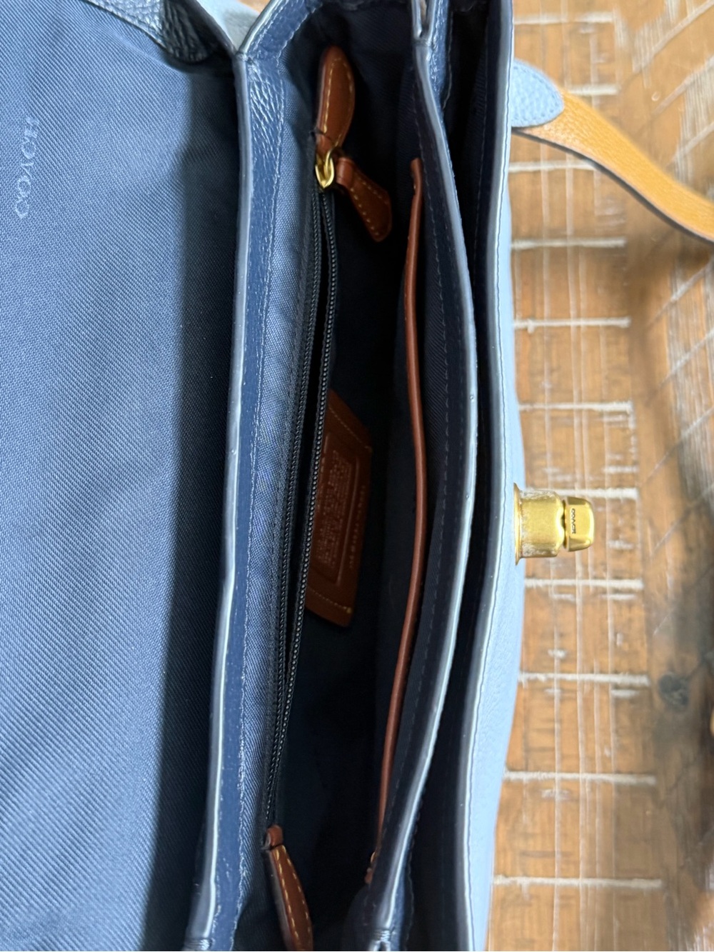 Coach Brown Signature Canvas and Light Blue Leather Crossbody - Picture 6 of 6